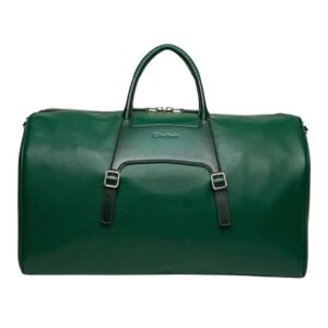 SANTONI GREEN LEATHER WEEKEND BAG
