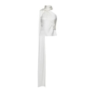 MAGDA BUTRYM SILK WRAP NECK TOP IN CREAM