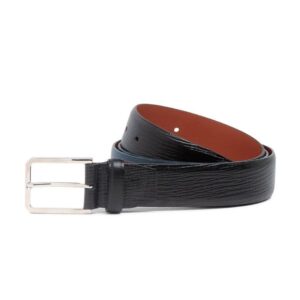 SANTONI MEN’S BLUE EMBOSSED LEATHER ADJUSTABLE BELT