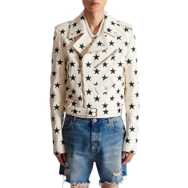 BALMAIN STARS BIKER JACKET IN EMBROIDERED LEATHER - Image 5