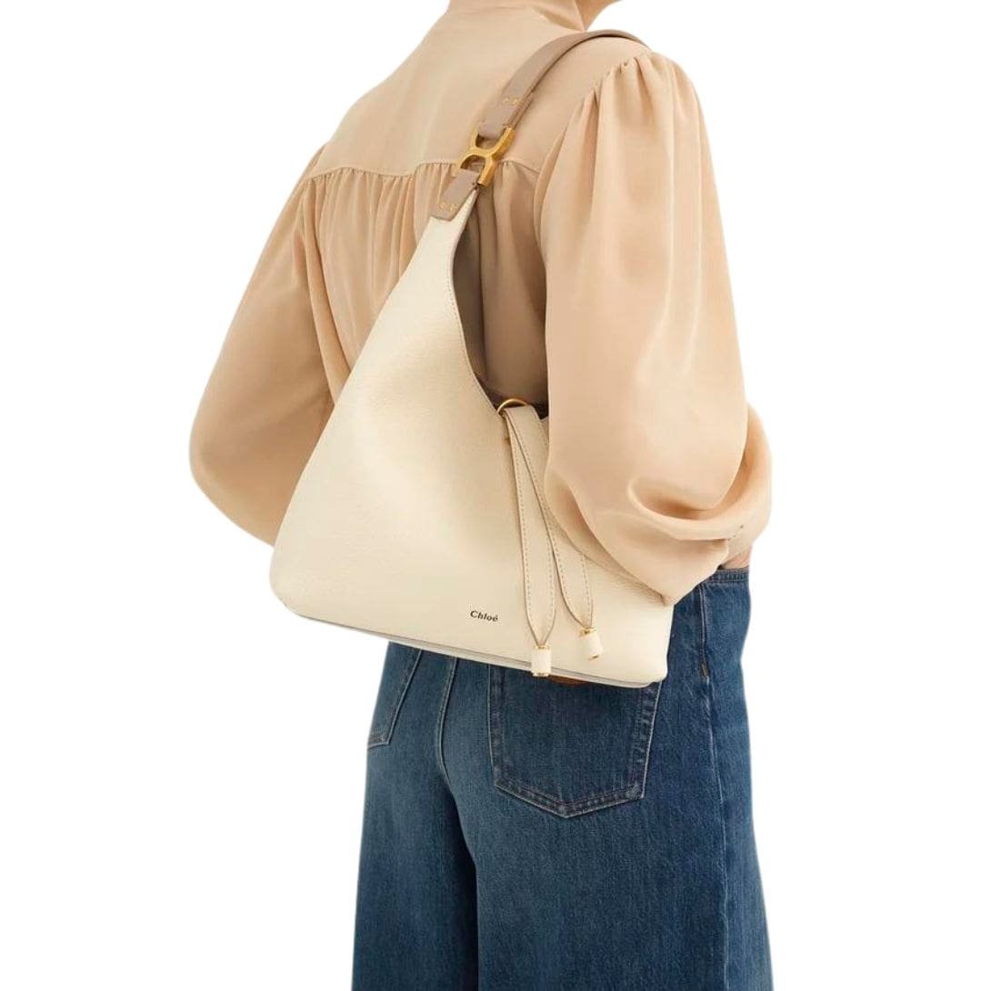 CHLOE SMALL MARCIE HOBO BAG IN GRAINED LEATHER MISTY IVORY - Image 3