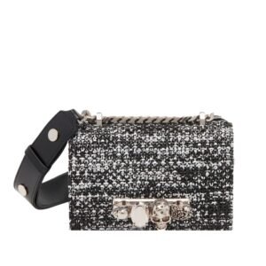 ALEXANDER MCQUEEN WOMANS THE BIKER MINI JEWELLED SATCHEL IN BLACKWHITE