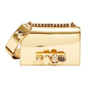 ALEXANDER MCQUEEN WOMANS THE BIKER MINI JEWELLED SATCHEL IN GOLD