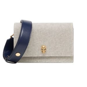 ALEXANDER MCQUEEN WOMANS THE BIKER SMALL SKULL BAG IN GRAYNAVY