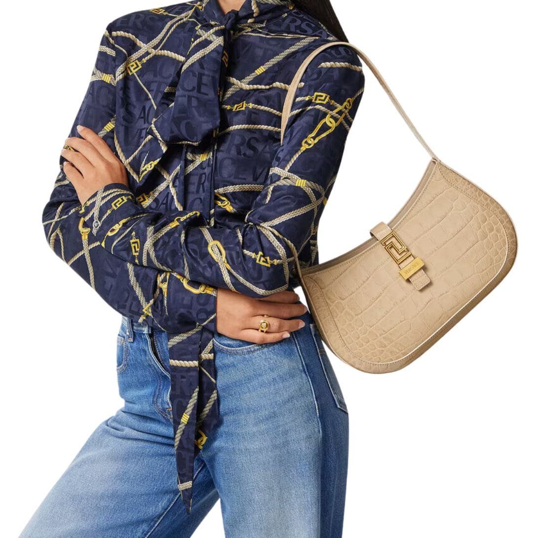 VERSACE CROC-EFFECT GRECA GODDESS HOBO BAG - Image 5