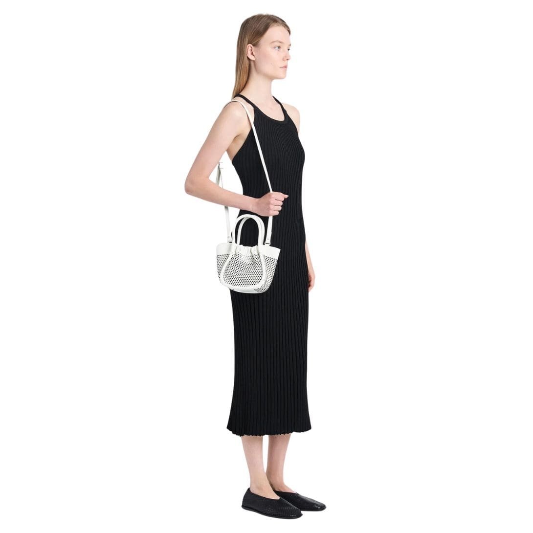 PROENZA EXTRA SMALL RUCHED TOTE IN PERFORATED LEATHER OPTIC WHITE - Image 4