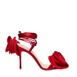 MAGDA BUTRYM WRAP AROUND DOUBLE FLOWER SANDALS IN DARK RED