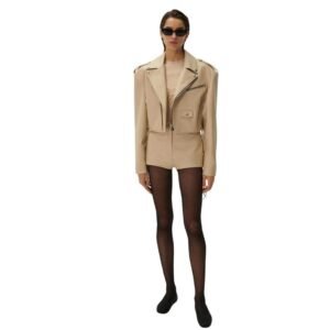 MAGDA BUTRYM CROPPED LEATHER BIKER JACKET IN BEIGE