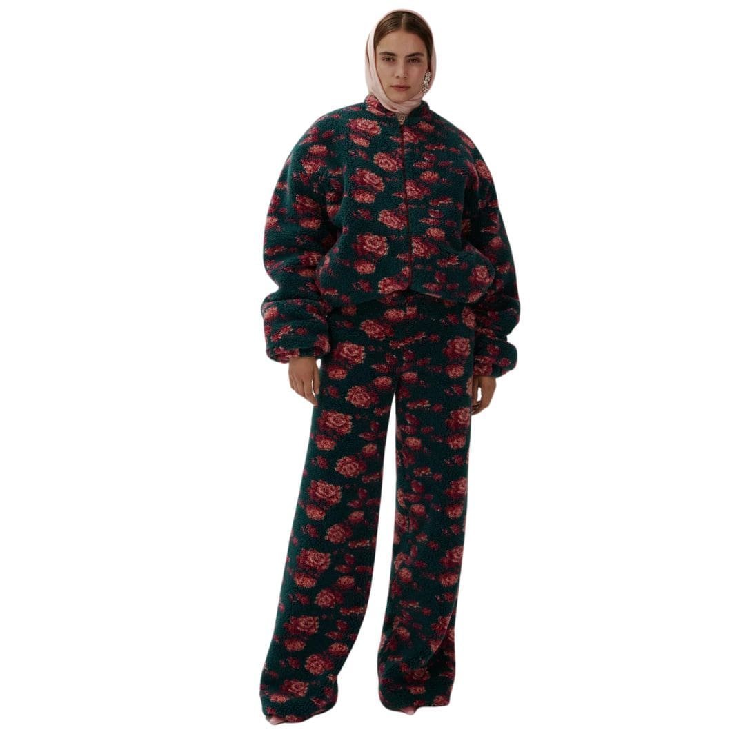 MAGDA BUTRYM OVERSIZED FLEECE IN DARK GREEN FLORAL PRINT - Image 2