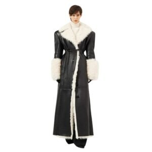 MAGDA BUTRYM LONG BELTED SHEARLING LEATHER COAT IN BLACK
