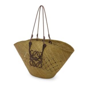 LOEWE LARGE ANAGRAM BASKET BAG IN IRACA PALM AND CALFSKIN
