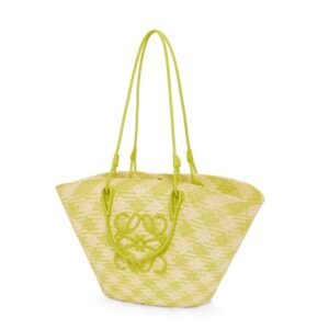 LOEWE ANAGRAM BASKET BAG IN IRACA PALM AND CALFSKIN