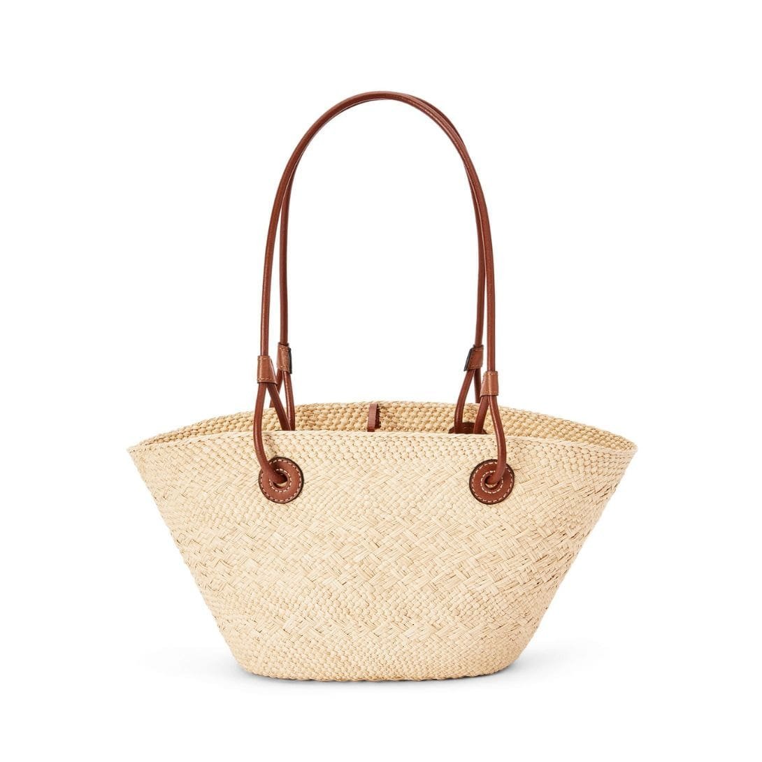 LOEWE SMALL ANAGRAM BASKET BAG IN IRACA PALM AND CALFSKIN - Image 3
