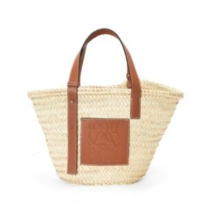LOEWE BASKET BAG IN PALM LEAF AND CALFSKIN