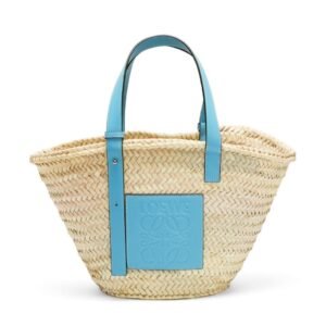 LOEWE BASKET BAG IN PALM LEAF AND CALFSKIN