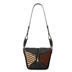 LOEWE HAMMOCK COMPACT BAG IN RAFFIA AND CALFSKIN