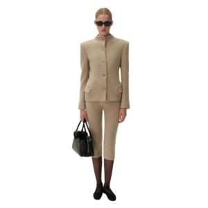 MAGDA BUTRYM CASHMERE HIGH NECK BLAZER IN BEIGE