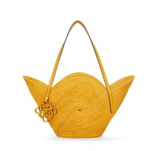 LOEWE PETAL BASKET BAG IN RAFFIA AND CALFSKIN