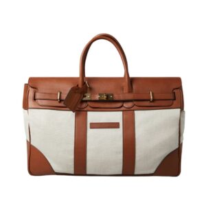 BRUNELLO CUCINELLI COTTON AND LINEN CAVALRY AND CALFSKIN COUNTRY WEEKENDER BAG