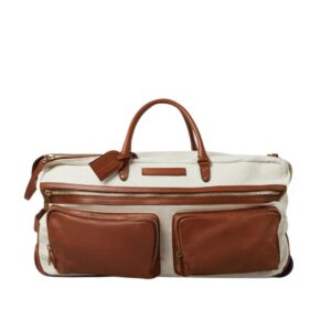 BRUNELLO CUCINELLI COTTON AND LINEN CAVALRY AND CALFSKIN TROLLEY BAG