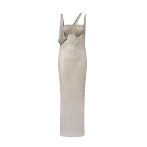 THE ATTICO PEARL GREY MIDI DRESS
