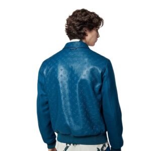 LOUIS VUITTON MONOGRAM EMBOSSED LEATHER AND WOOL BLOUSON
