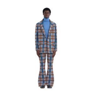MARNI BROWN AND BLUE CHECKED TECHNO KNIT BLAZER