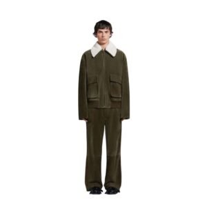 MARNI GREEN SUEDE JACKET WITH SHEARLING COLLAR