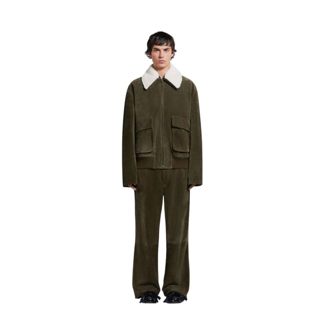MARNI GREEN SUEDE JACKET WITH SHEARLING COLLAR - Image 2