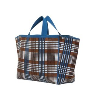 MARNI BLUE AND BROWN JACQUARD CHECK SILLO MEDIUM SHOPPER
