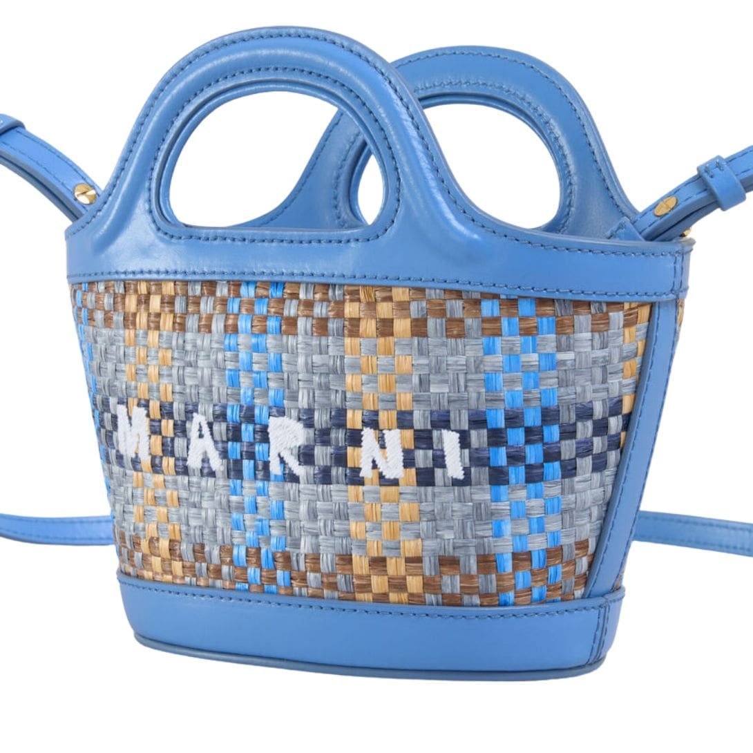 MARNI BLUE LEATHER AND RAFFIA EFFECT FABRIC TROPICALIA MICRO BAG - Image 3