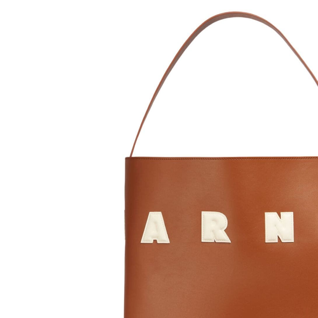 MARNI BROWN AND WHITE LEATHER MUSEO HOBO BAG WITH PATCHES - Image 4