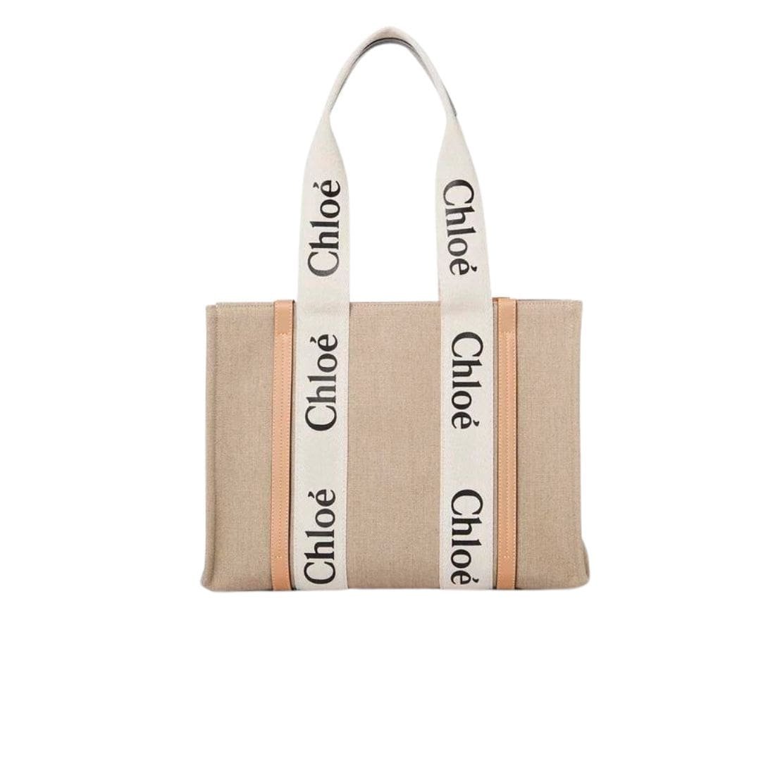 CHLOE MEDIUM WOODY TOTE BAG WHITE & BEIGE - Image 3
