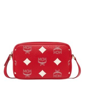 MCM Small Aren Crossbody in Maxi Visetos Candy Red
