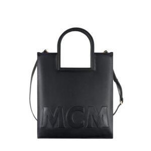 MCM MEDIUM AREN FOLD TOTE IN MEGA LAUREL LEATHER BLACK