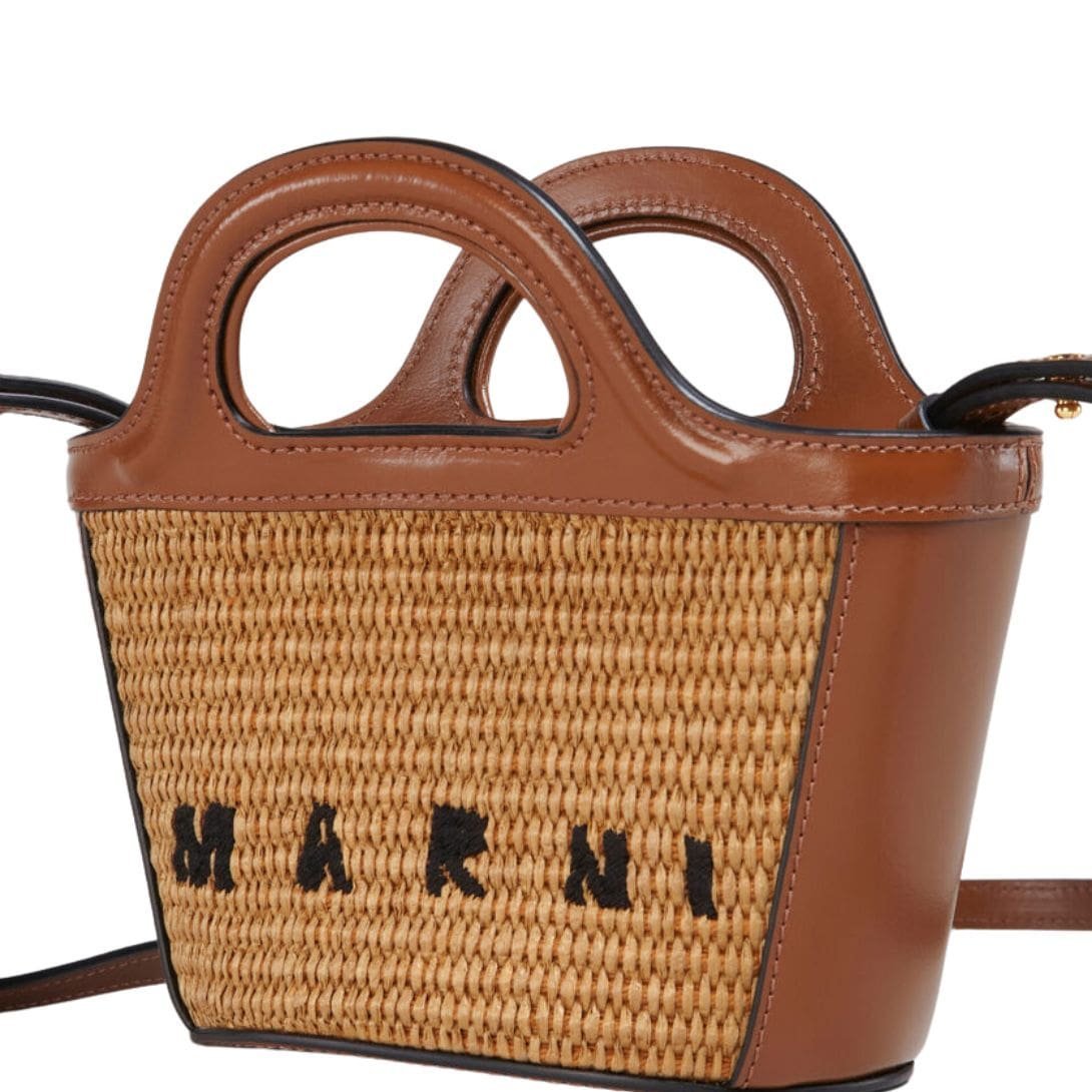MARNI TROPICALIA MICRO BAG IN LEATHER AND RAFFIA EFFECT FABRIC - Image 3
