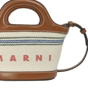MARNI TROPICALIA MICRO BAG IN LEATHER AND RAFFIA EFFECT FABRIC