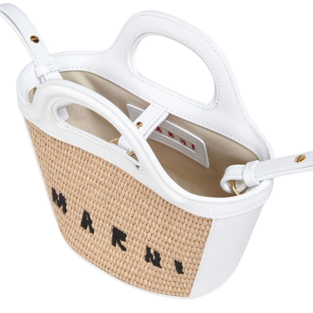 MARNI TROPICALIA MICRO BAG IN LEATHER AND RAFFIA EFFECT FABRIC - Image 3