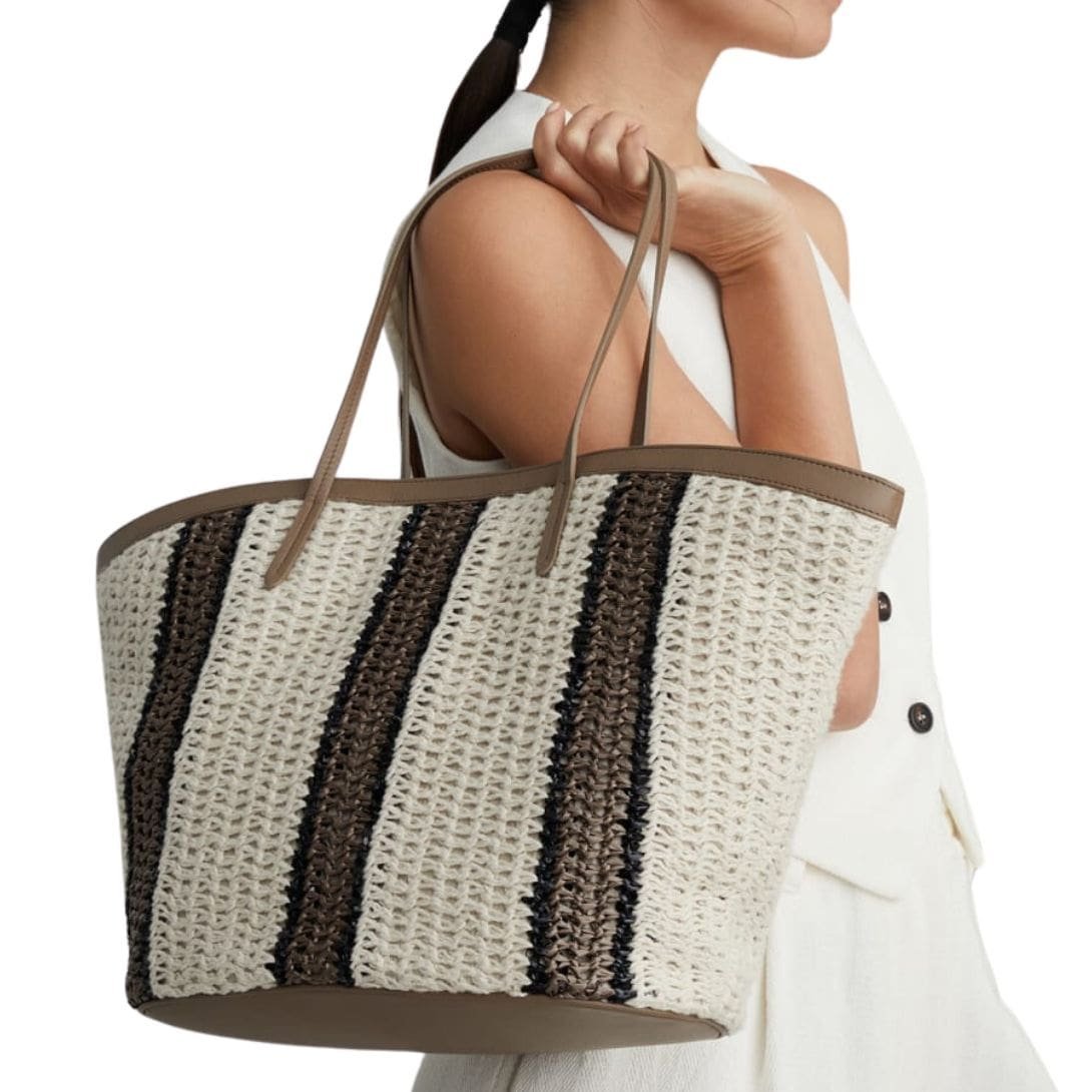 BRUNELLO CUCINELLI RAFFIA-EFFECT KNIT STRIPED SHOPPER BAG - Image 4