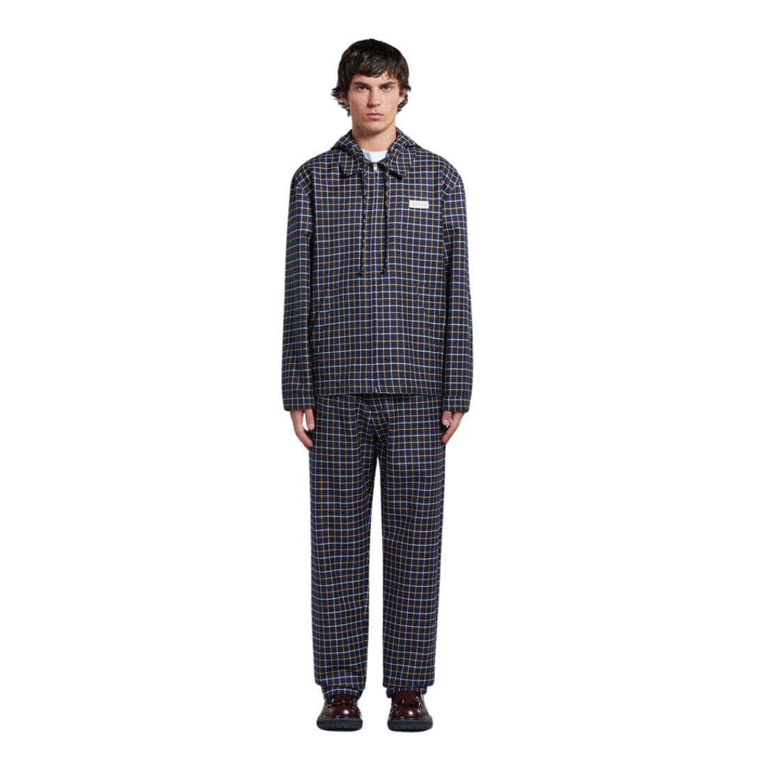 MARNI BLUE CHECKED WOOL AND COTTON OVERSHIRT - Image 2