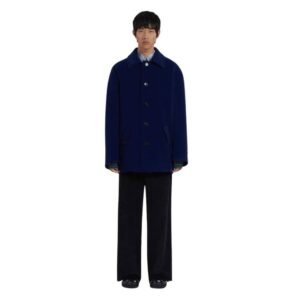 MARNI BLUE WOOL FELT CABAN COAT