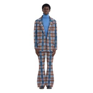 MARNI BROWN AND BLUE CHECKED TECHNO KNIT BLAZER