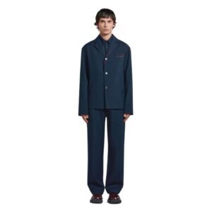 MARNI DEEP BLUE TROPICAL WOOL BLAZER WITH MARNI MENDING
