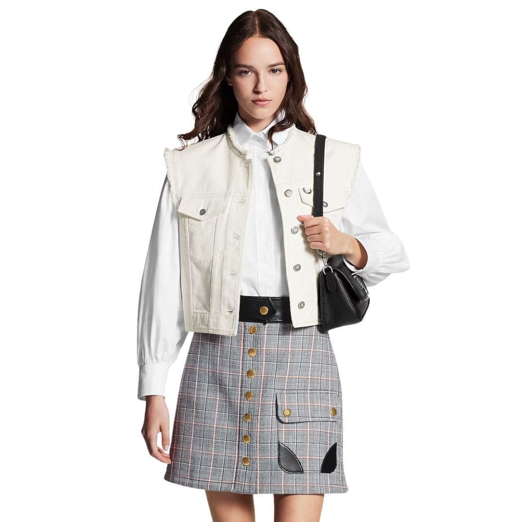 LOUIS VUITTON LEATHER TRIM CHECK MINI SKIRT - Image 3