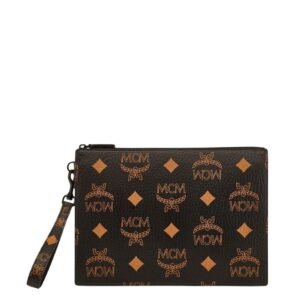 MCM MEDIUM AREN WRISTLET ZIP POUCH IN MAXI VISETOS BLACK