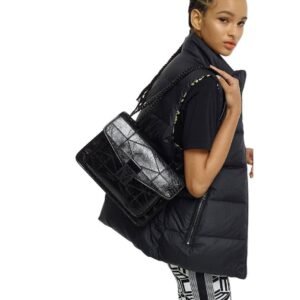 MCM LARGE TRAVIA QUILTED SHOULDER BAG IN CRUSHED LEATHER BLACK