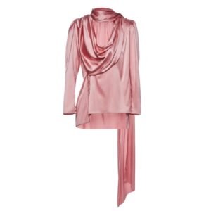 MAGDA BUTRYM LONG SLEEVE DRAPED SILK BLOUSE IN PINK