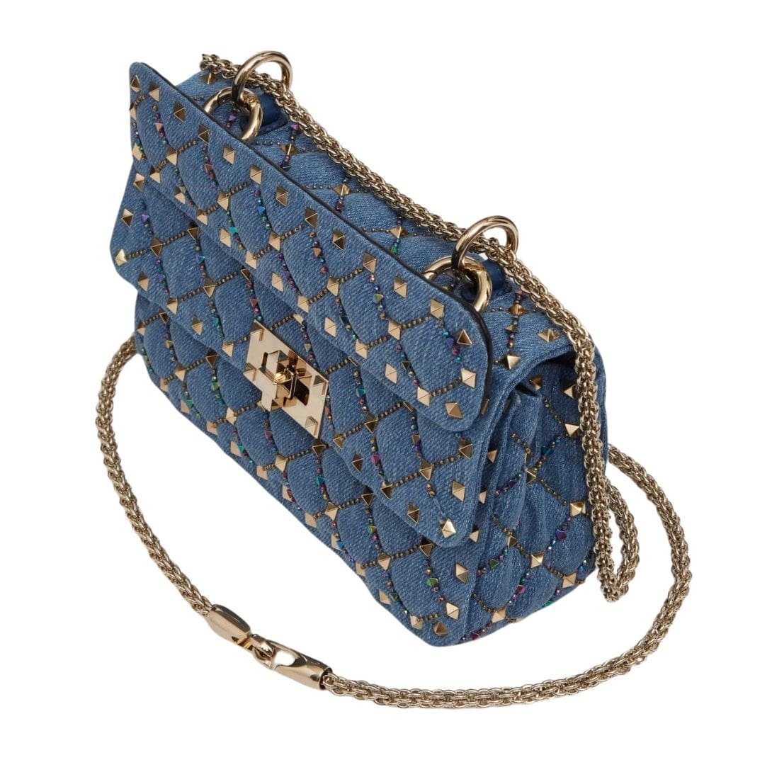 VALENTINO GARAVANI SMALL ROCKSTUD SPIKE EMBROIDERED DENIM BAG - Image 4