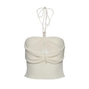 MAGDA BUTRYM PEARL HALTERNECK TUBE TOP IN CREAM