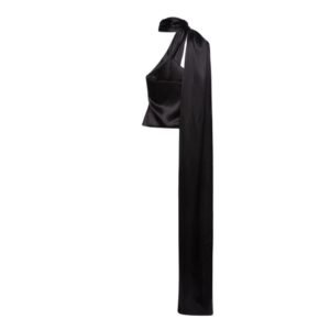 MAGDA BUTRYM SILK WRAP NECK TOP IN BLACK